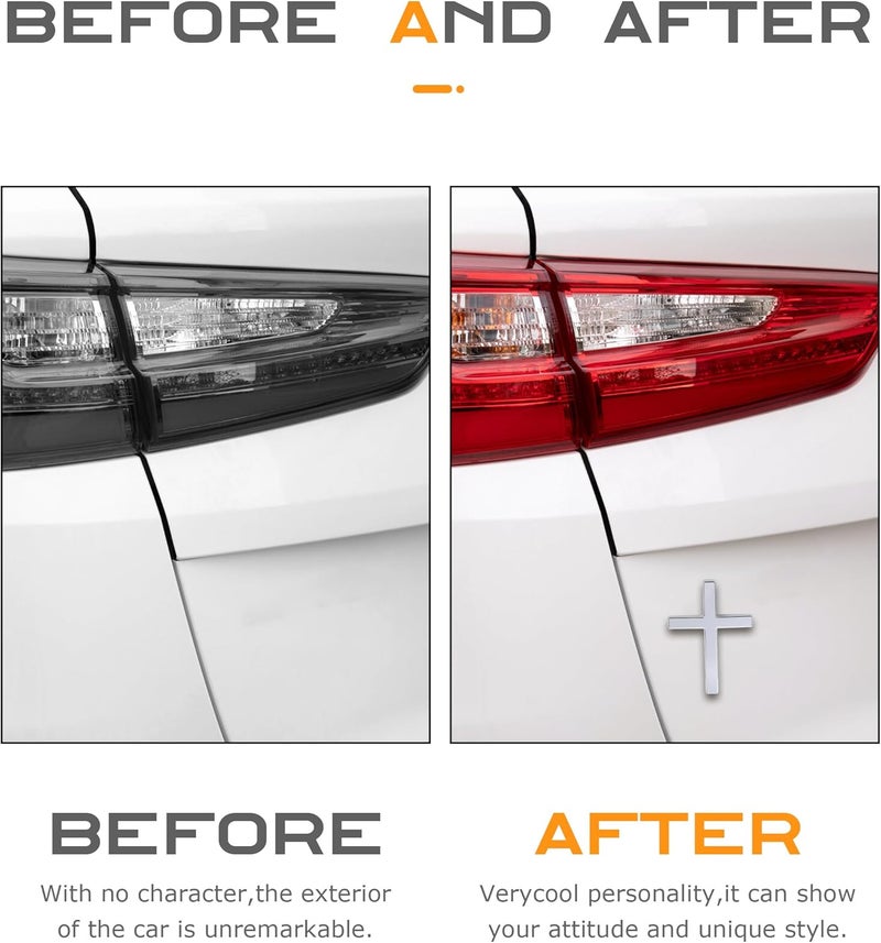 SCUARI 2PCS 3D Cross Stickers,Car Accessories Decals for Vehicles,Self Adhesive Cross Metal Car Emblem,2.5"×1.8" Cross Jesus Automotive Decal,Suitable for Trunk Tailgate Side Decoration (Silver) - Image 5